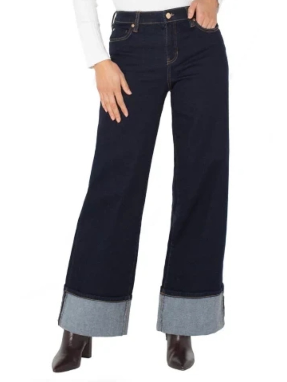 Liverpool Los Angeles Morgan Cuffed Wide Leg Indigo Rise